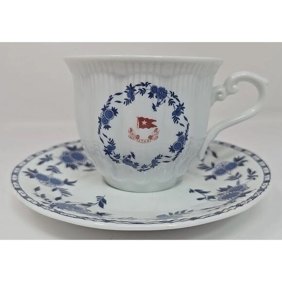 RMS Titanic Authentic Replica Coffee Tea Cup Saucer White Star Line Blue U297 - Picture 1 of 9